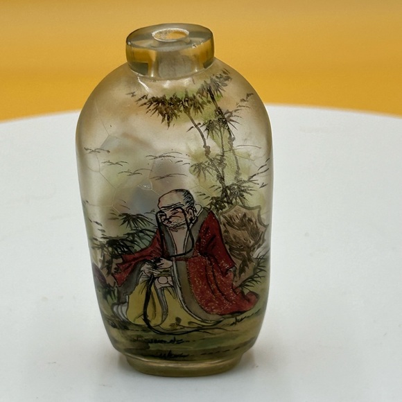 Antique Other - Antique blown glass reverse hand painted snuff bottle, Asian decor
